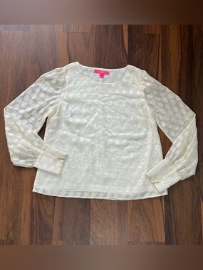 Lilly Pulitzer white sheer polka dot long sleeve blouse